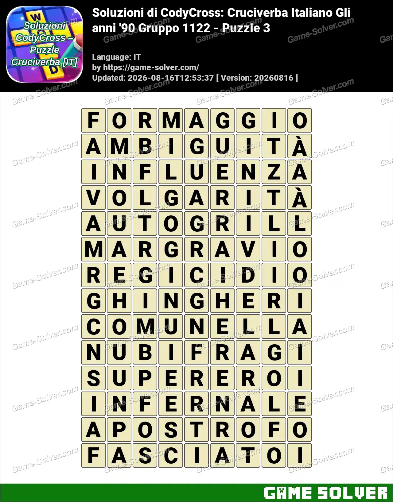 Soluzioni di CodyCross: Cruciverba Italiano Gli anni ’90 Gruppo 1122 – Puzzle 3